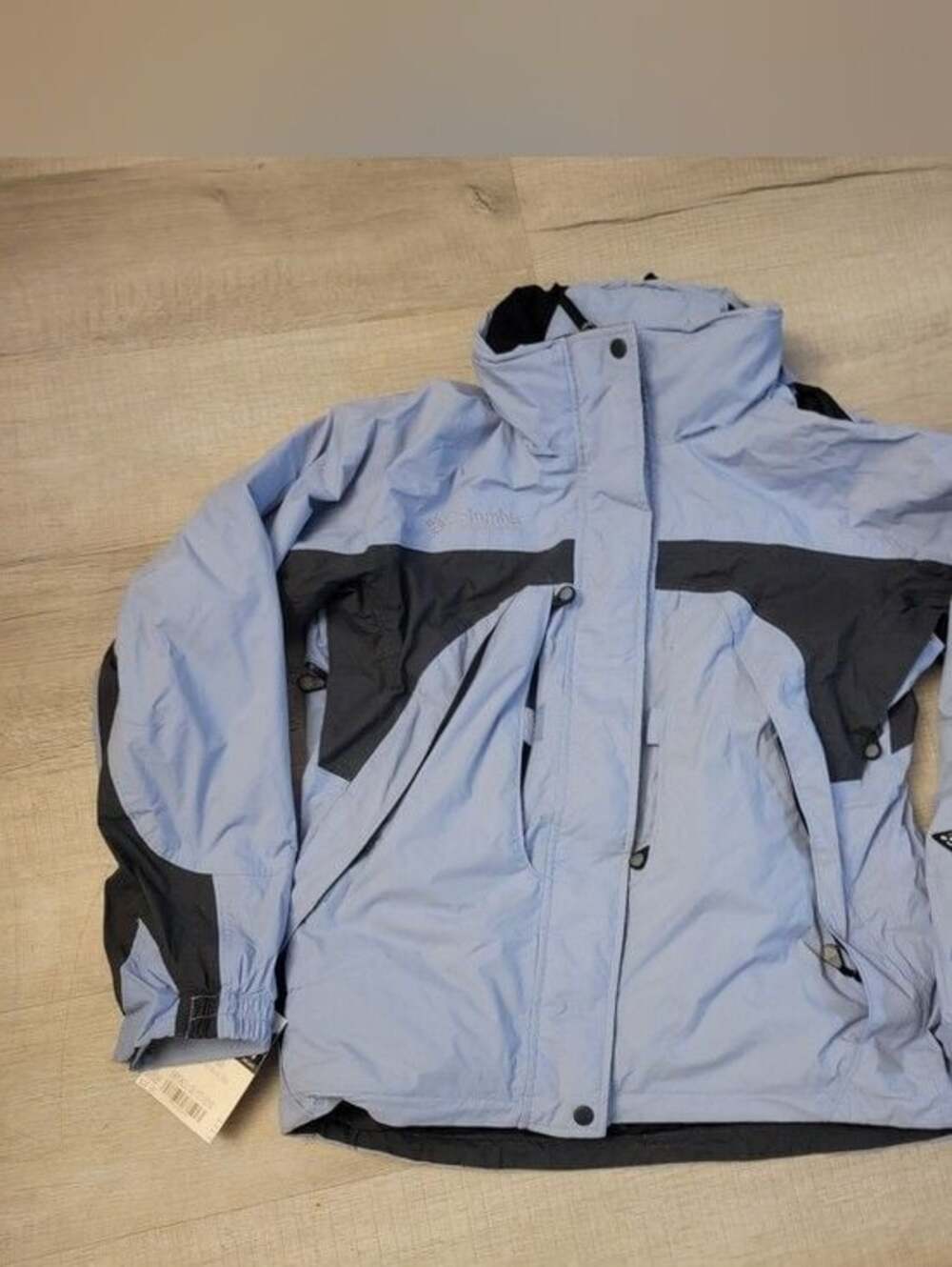 Columbia Light Blue and Black Kids Rain Jacket